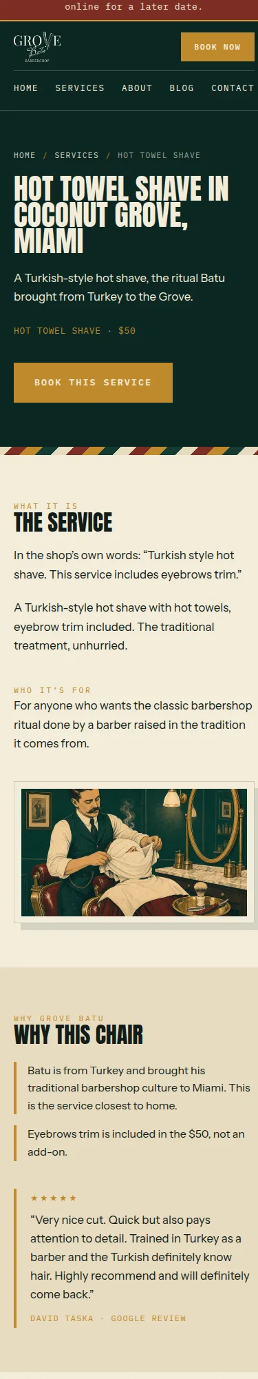 The Grove Batu hot towel shave page